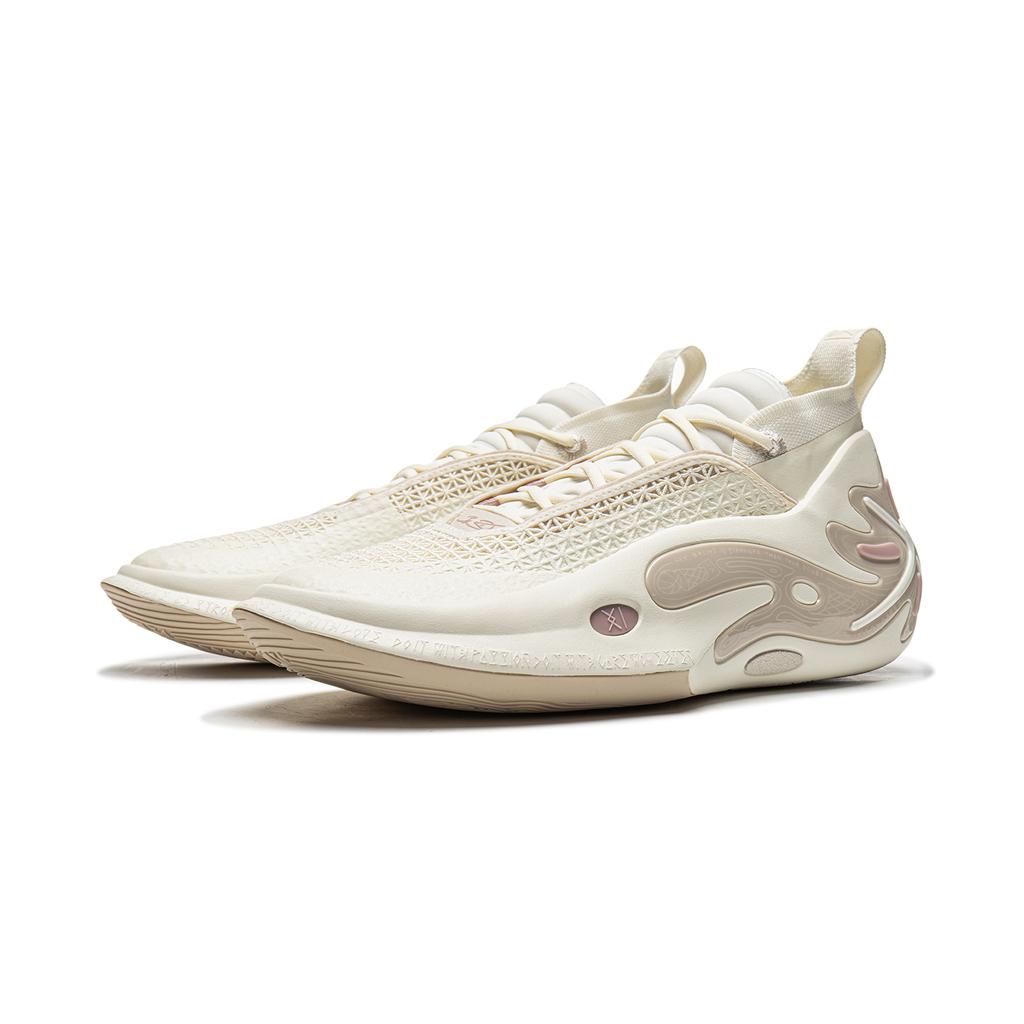 New LiNing Wow11 Cushioning, Slip Resistant, Abrasion Resistant, Lightweight, Rebound Mid Top Basketball Shoes Men's Ecru ABAU049-24