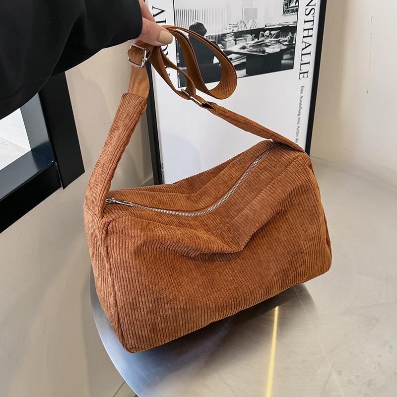 Velká retro plátěná taška přes rameno z manšestru pro ženy 2023 - Ležérní crossbody taška pro studenty