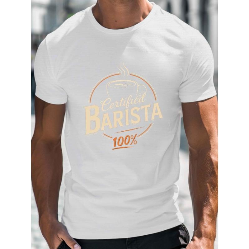 European Size Men's Barista-Inspired Coffee Print T-Shirt - Casual Crew Neck, Short Sleeve, Lightweight & Comfy for Summer