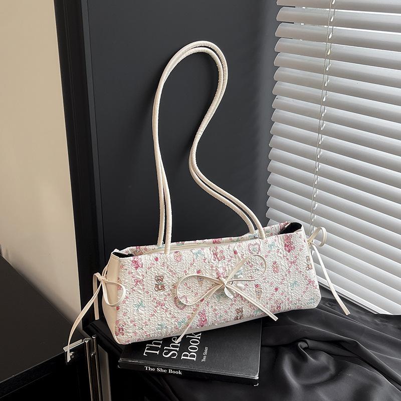 Modische Süße Schleife Schultertasche Cartoon-Druck Achseltasche Damen-Tragetasche Vielseitig Große Kapazität Pendler-Handtasche Urlaubsgeschenk