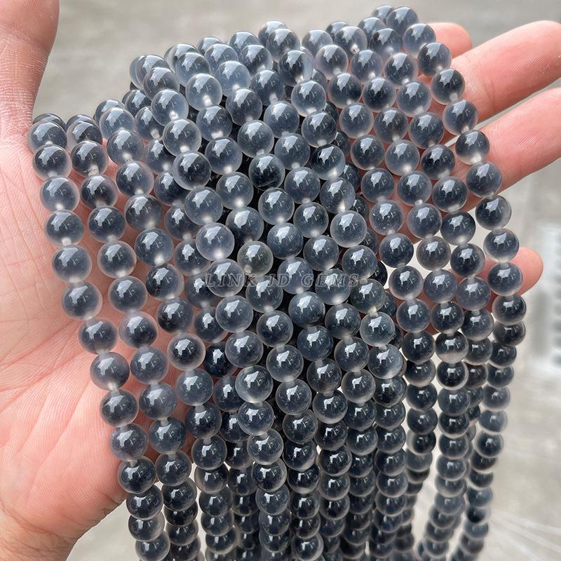 Jingde Colorful Sugar Heart Agate Round Beads DIY Jewelry Accessories, Haze Blue Gray Beaded Strands, Loose Beads.