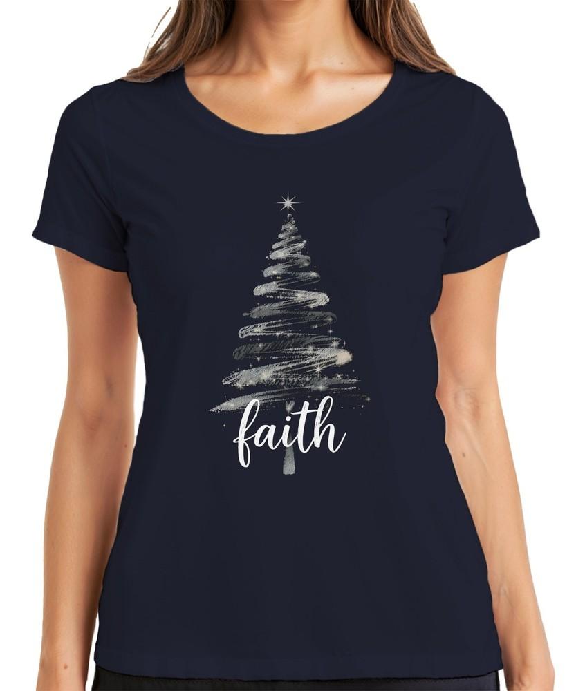 Christmas Tree Faith Christian Glitter Silver Black Script Unisexs TShirt S