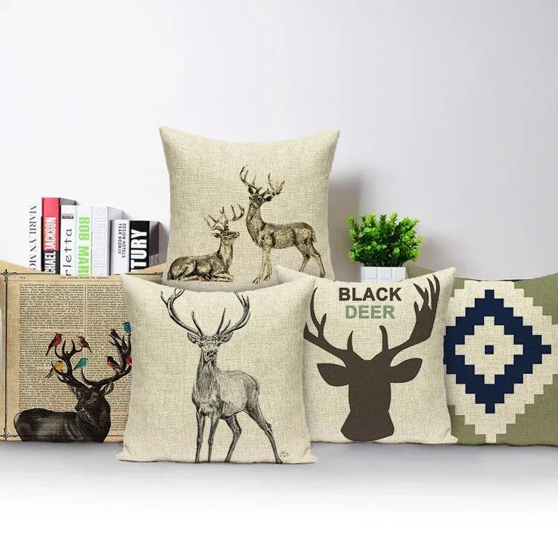 Drop Shipping Custom Elk New 24 Styles Linen Pillow Cover Geometric Deer Cushion Cover Nordic Style Home Decorative Pillow Case