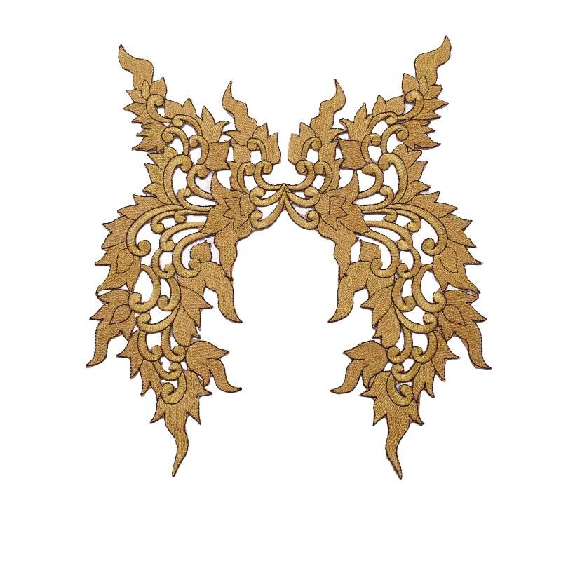 Fashion Show Party Costume Dress Patch Sticker Iron-on Gold Silver Thread Yarn Embroidery Geometric Big Flower Applique Patch