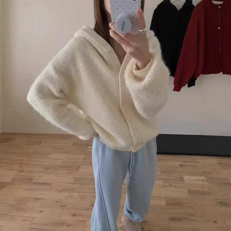 Design Sense Circle Hair Hooded Knitted Cardigan Autumn and Winter New Gentle Wind Sweater Jacket Women