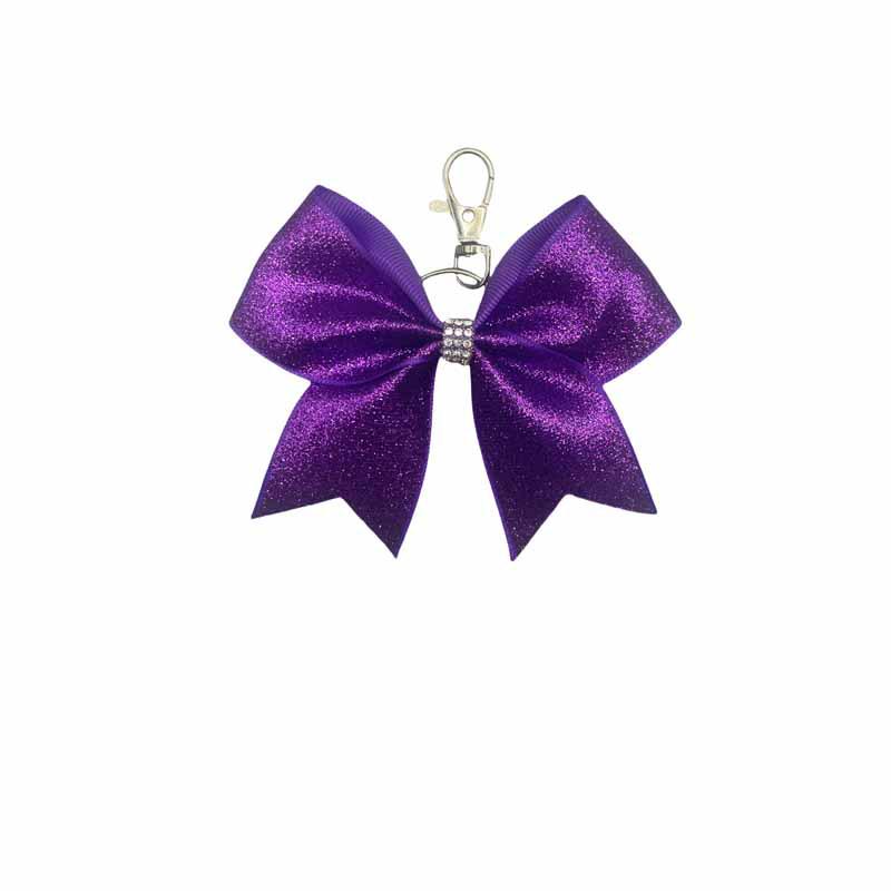 Shiny Leather Bow Keychain with Rhinestones - Fashionable Gift Charm