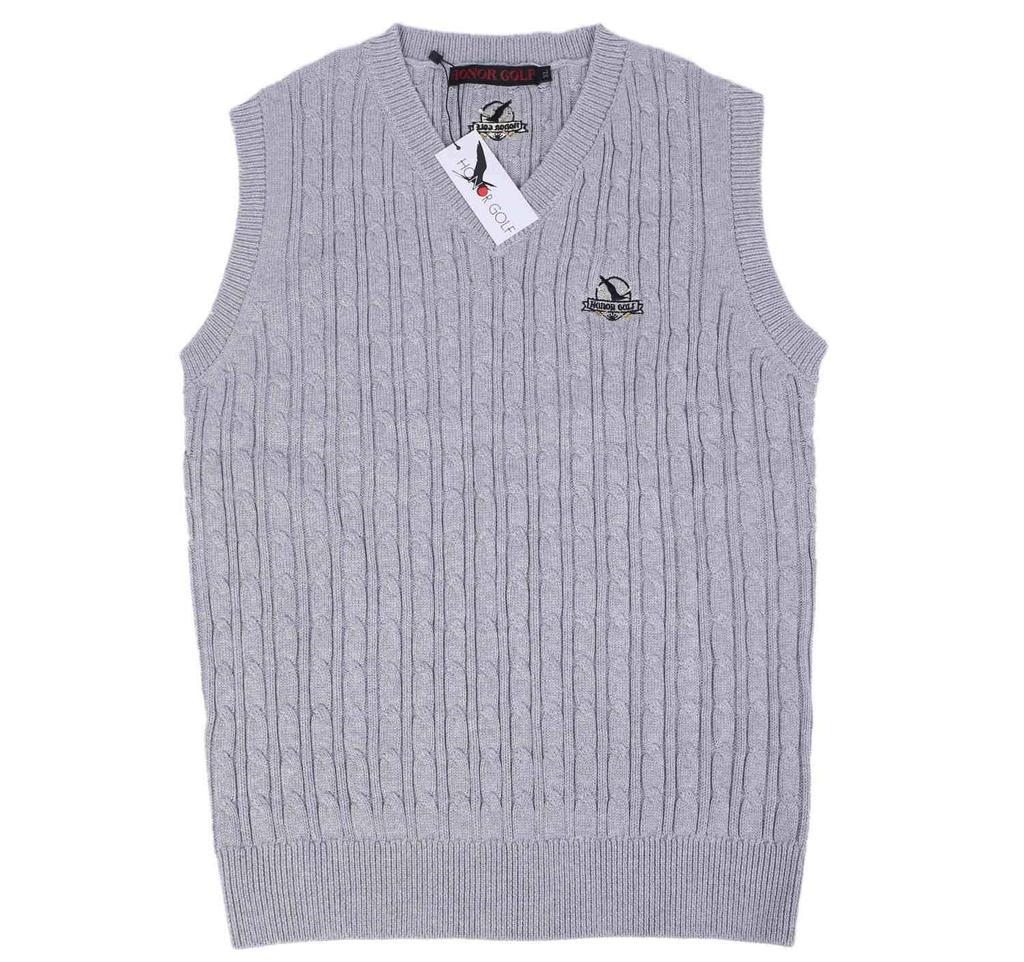 HONOR GOLF Men's V-Neck Knit Golf Vest, 100% Cotton, Solid Color, Warm, Thick, Cold Protection, Spring, Size 2XL, Gray