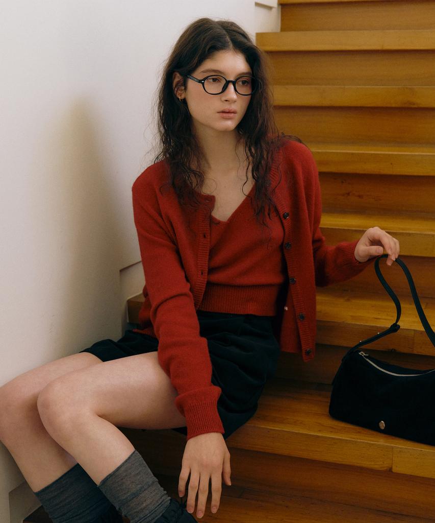 OSTKAKA Merino Wool Blended Twin Set Red