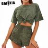 GMXIA Sommer Kurzarm Shorts Zweiteiliger Loungewear Anzug Damen Locker Bequem