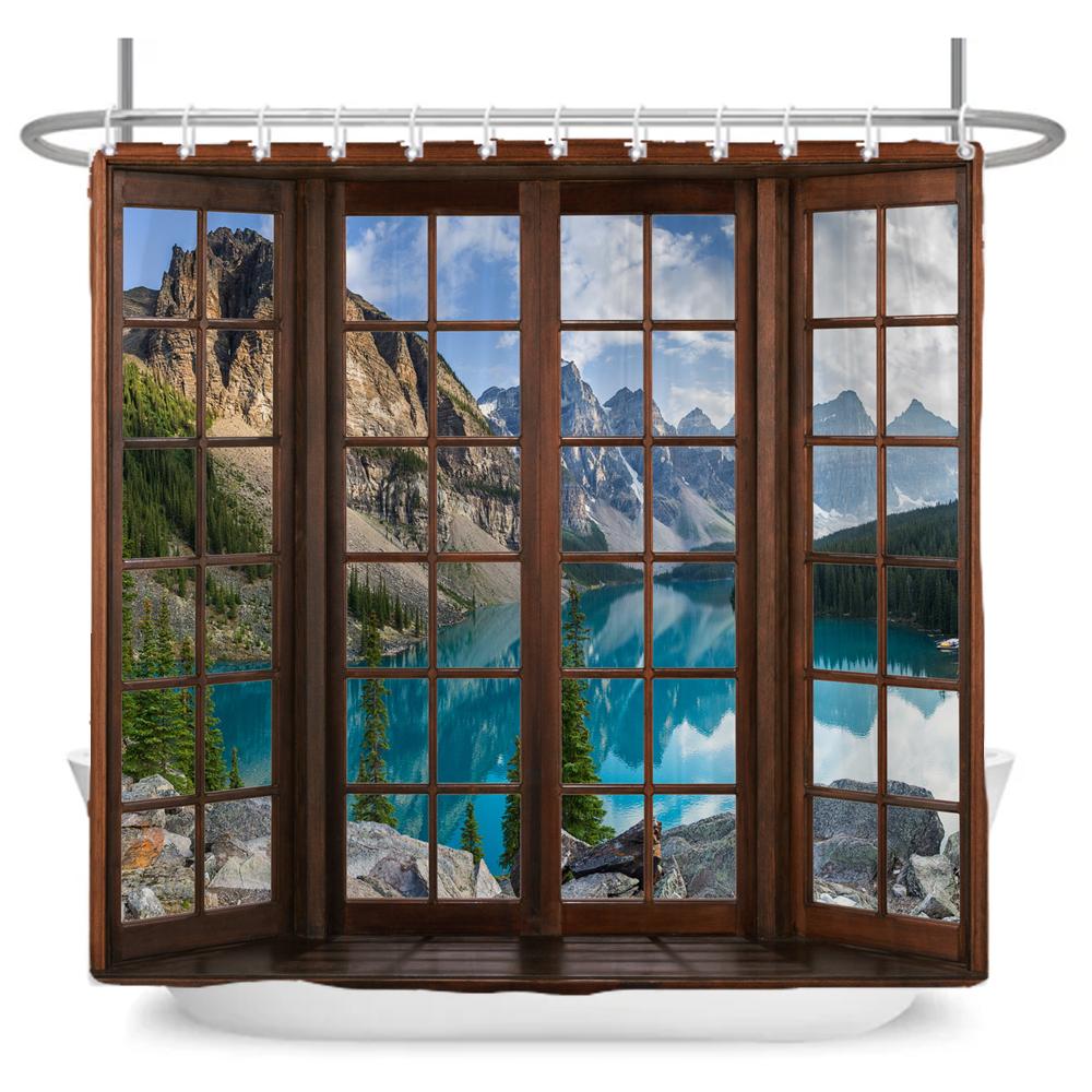 3D Forest Waterfall Landscape Bath Curtain Window Scenery Curtain Spring Nature Rainforest Shower Curtains for Bathroom Decor