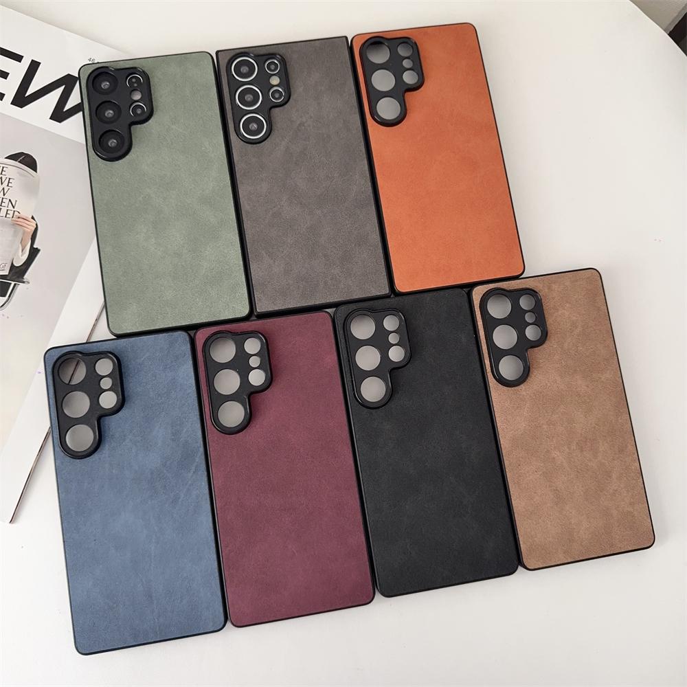 Sheepskin Leather Case Samsung Galaxy S25 S24 S23 S22 Ultra Plus FE S25 Edge Lambskin Shockproof Full Lens Protector Back Cover