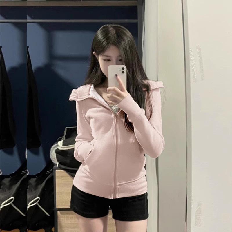 Dámská 2025 Slim Fit bunda s kapucí - Raný podzim, Krátký top korejského stylu obepínající pas