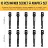 10-Piece 3/8' Drive Impact Socket Adapter Set, 1/4' SAE Hex Shank for Power Drill To Impact Wrench