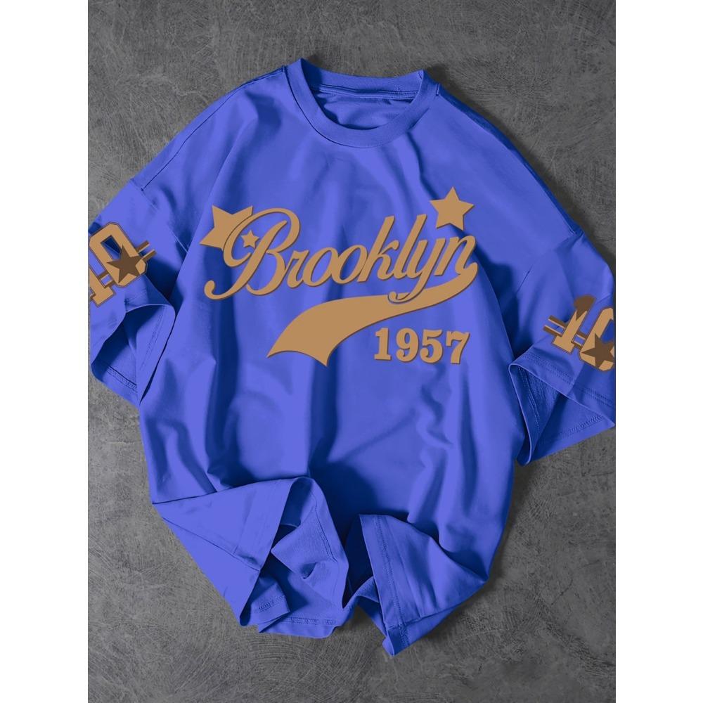 Fashionable men's summer 1957 letter printed breathable round neck T-shirt outdoor urban casual top