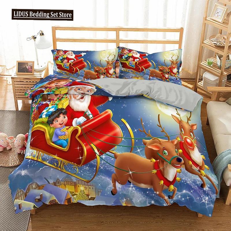 3D Printed Merry Christmas Bedding Set Queen/Twin/King Size  Christmas Decoration Home Bedclothes With Bedding Pillow