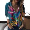 1116 Neues Damen Langarmshirt Sommer Europäischer und Amerikanischer Trend 1D Bedrucktes Hemd