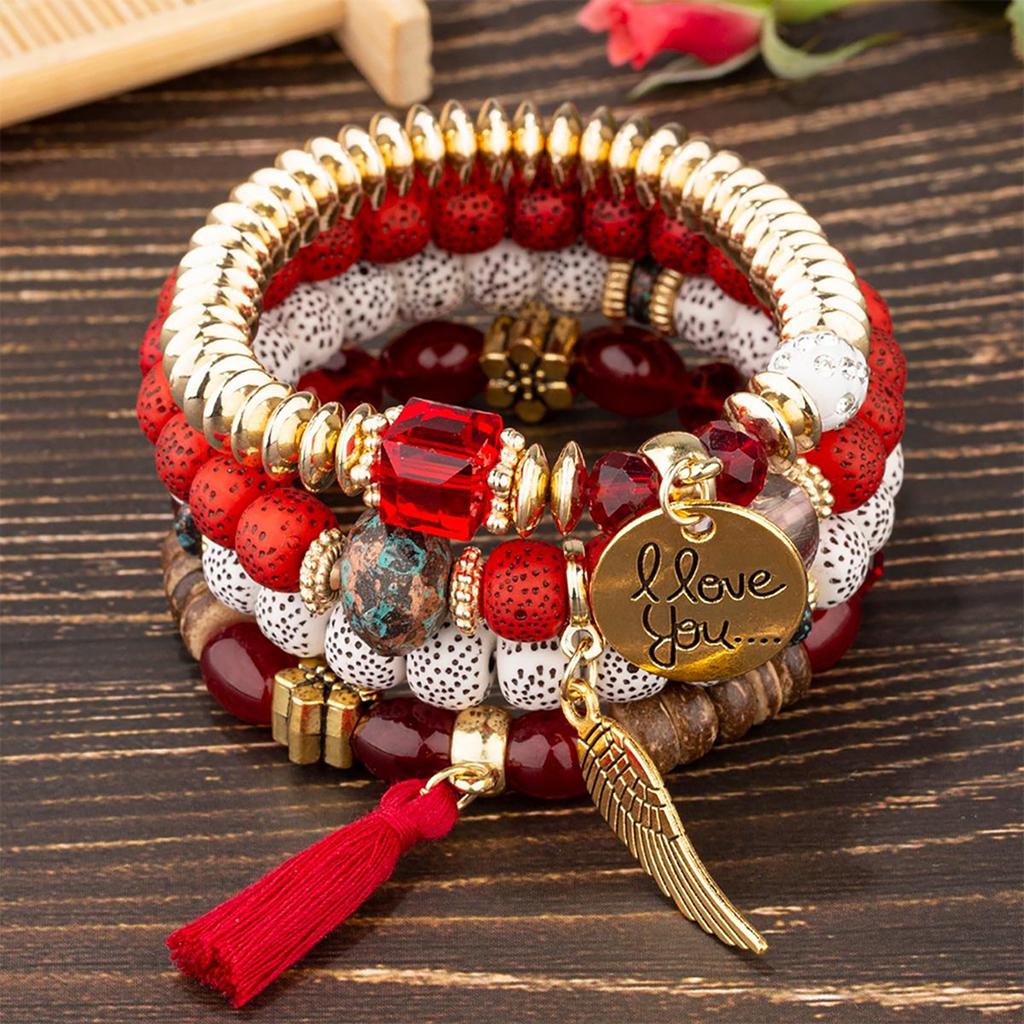 Bohemian Multi-Layer Bracelet Crystal Peach Heart Beaded Women'S Hand Retro Jewelry