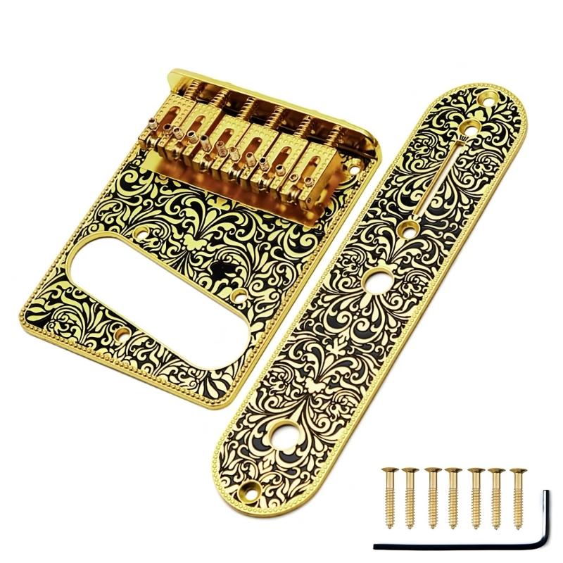

Professional 6 String Saddles Bridge Plate Electric Guitar Bridge Control Panel with Carving Decorative Pattern золотистий