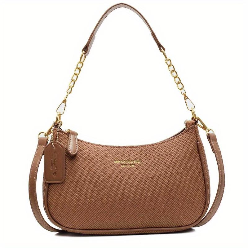 

In 2024, The New Fashion Classic Wild Letter Pattern Decoration Design Solid Color Pu Waterproof Fabric Shoulder Crescent Bag Underarm Bag хаки