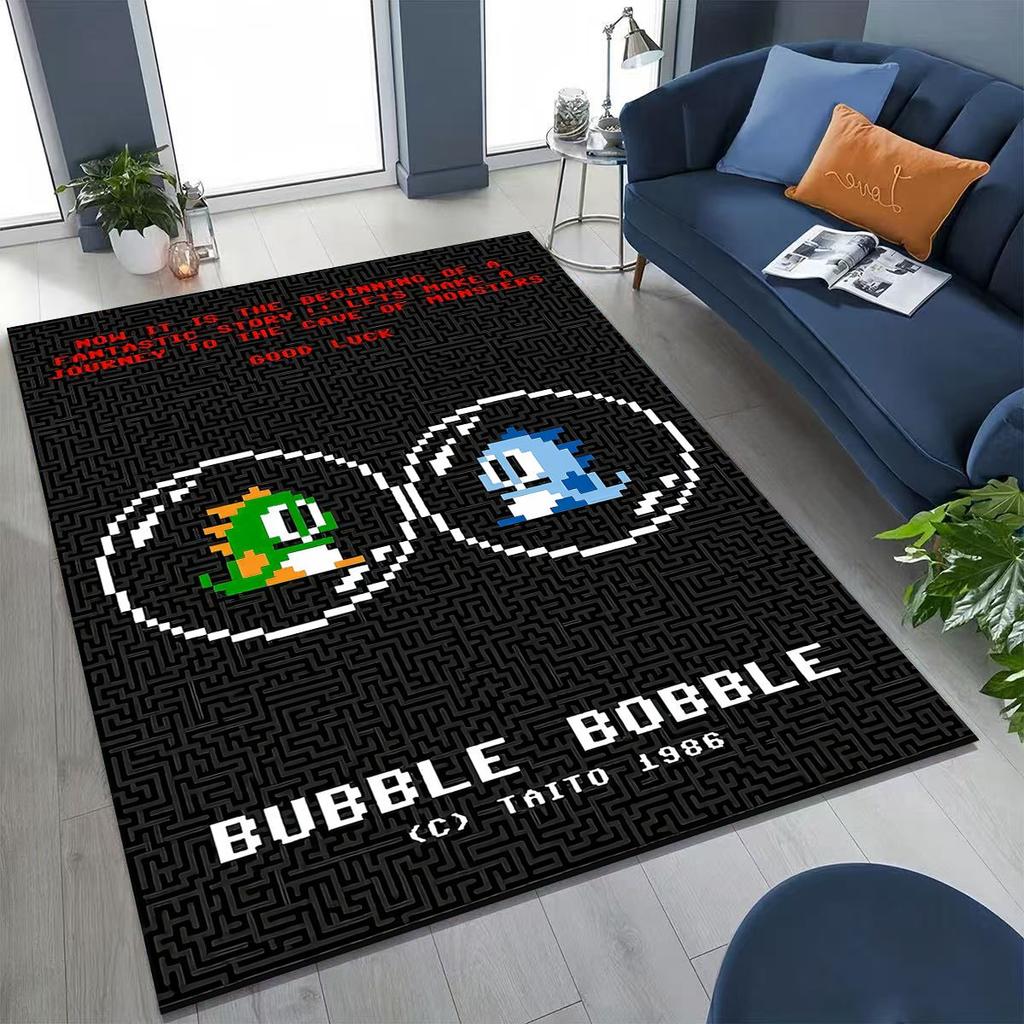 3D Retro Game Bubble Bobble Cartoon Gamer Rug for Bedroom Living Room Sofa Home Doormat Decor, Large Kid Play Non-slip Floor Mat