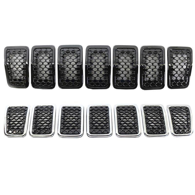 7PCS Car Front Bumper Central Grill Cover Trim Replace Mesh Honeycomb Racing Grilles For Jeep Cherokee