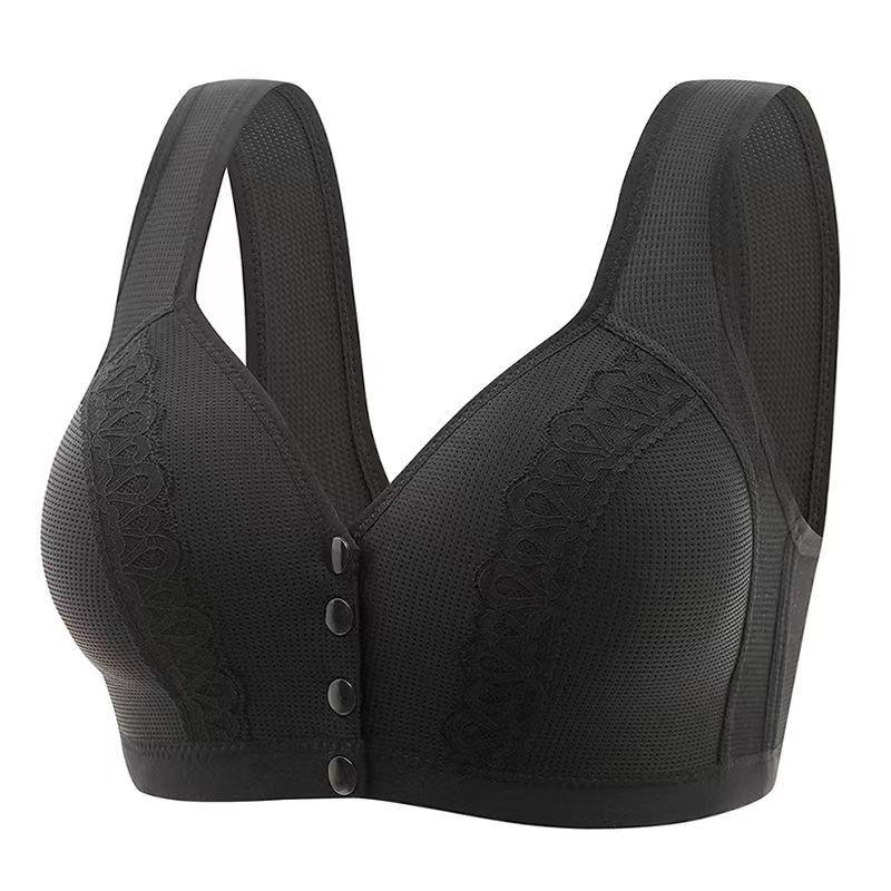 Large Thin Front-Button Bra for Middle-Aged and Elderly Mothers, No Steel Ring, Full-Cup Vest