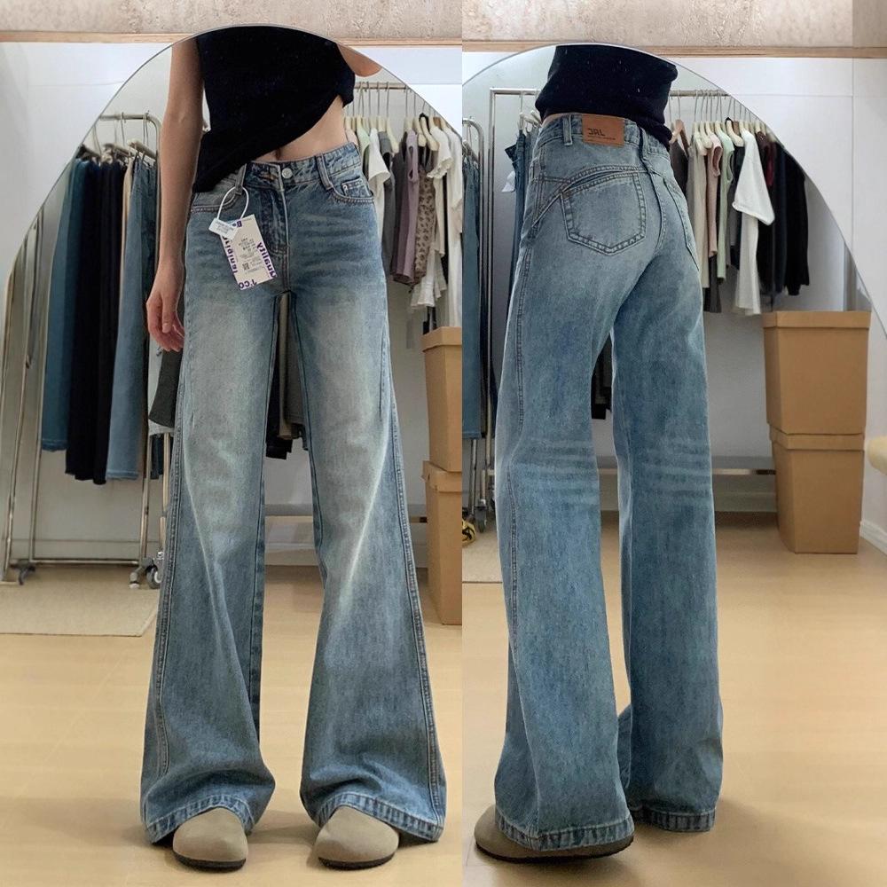 Women's 2025 American Retro Low-Waisted Micro-Flare Jeans - Loose, Slim, Straight Leg, Floor-Length
