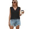 Summer Chiffon Shirt Women Loose V Neck Pleated Sleeveless Top Vest Solid Color Loose Blouse