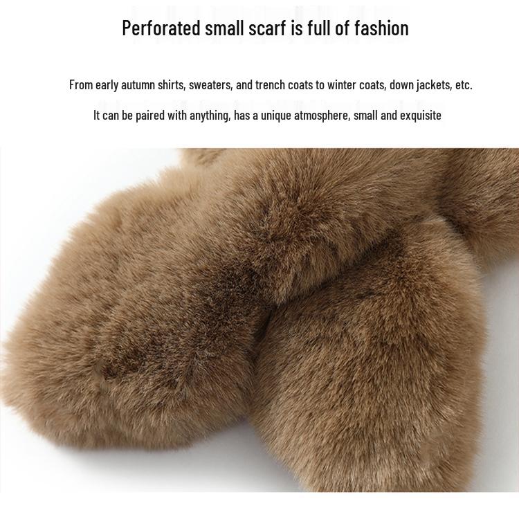 Double-Sided Rex Rabbit Fur Scarf & Neck Warmer - Women's Winter Thick, Versatile, Plush Snood