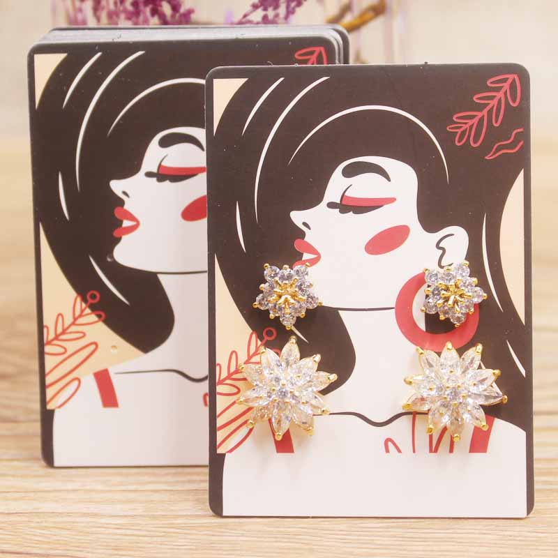 50Pcs/Lot Earring Card Four Holder 5x7cm Hot Girl /Abstract painting paper card Jewelry Accessory Package Cards