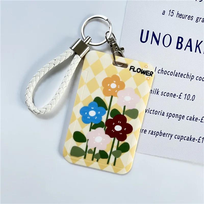 1Pc Macaron Bus ID Card Protective Cover Cases Student Meat Keyring Card Campus Access Door Credit Card Holder Bag Set Key Chain