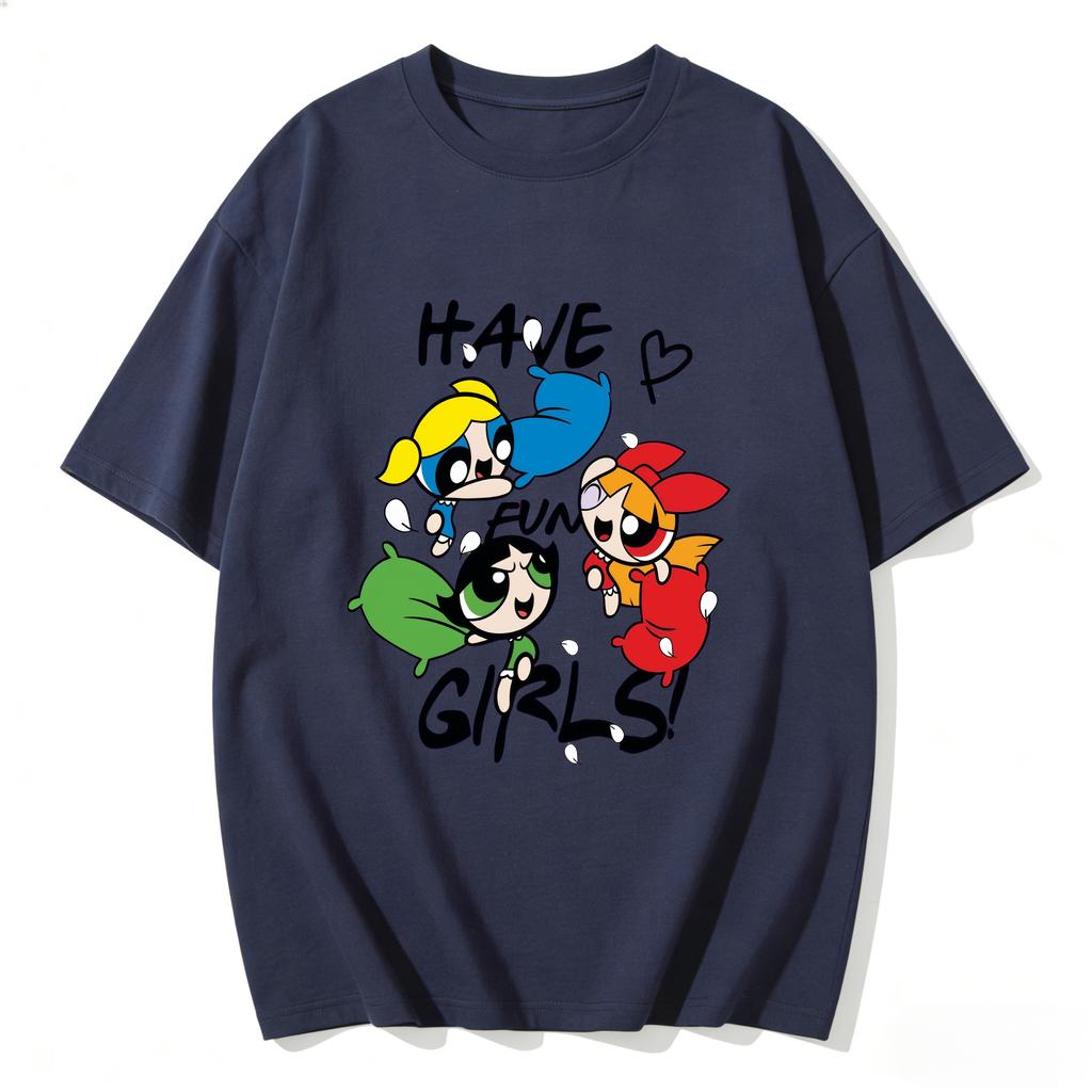 2026 Sommer Niedliche Powerpuff Girls Familien-Matching T-Shirts Cartoon-Druck Baumwoll-T-Shirts Lässige Kurzarm-Oberteile für Kinder und Erwachsene