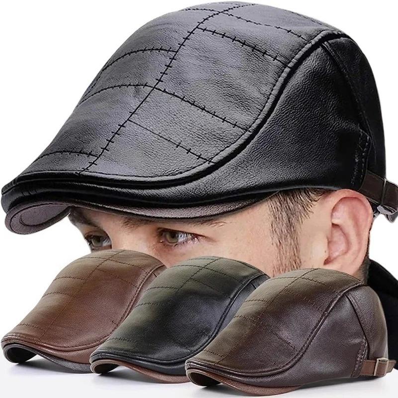 Men PU Leather Beret Higher Quality 2025 Autumn Winter Visor Flat Cap Warm Hat Berets Vintage England Newsboy Caps