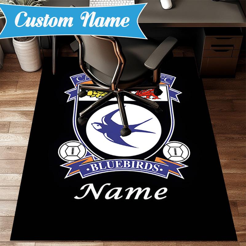Custom Name Cardiff FC Crest Rug Game Carpet, Floor Mat for Bedroom Living Room Entryway Rug, Home Decor Idea Gift for Christmas Birthday