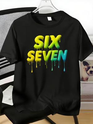 Mens Tee Gradient Dripping Six Seven Letter Art Print Cotton Short Sleeve Male Casual Streetwea