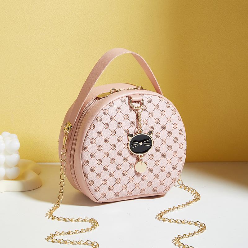 

Жіноча модна чорна кругла сумка через плече з золотими акцентами та прикрасами - Компактний гаманець для мобільного телефону зі штучної шкіри, підходить для щоденного використання рожевий