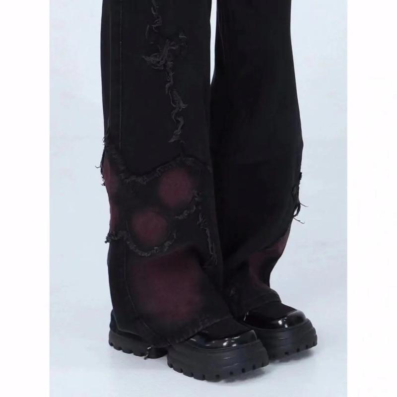 Women's Black Gothic Baggy Jeans Harajuku Y2k Aesthetic Print Denim Trousers Korean Jean Pants Vintage 2000s Clothes Design