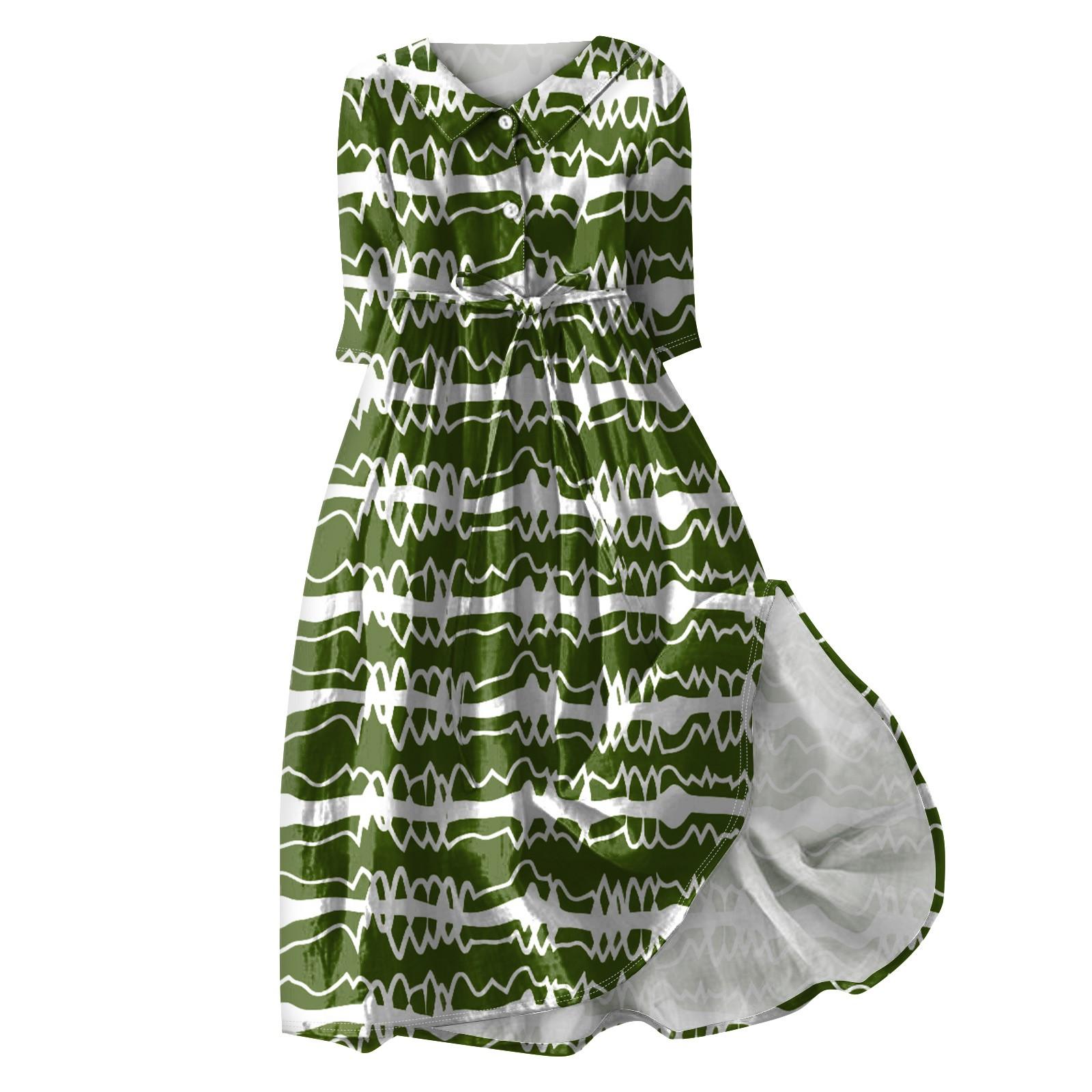 Женское модное платье с откидным воротником и рукавами 3/4 с принтом S розовый — фото 3