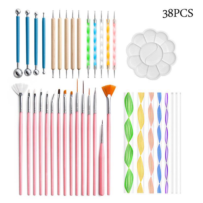 

38-Piece Mandala Painting Set: Brushes, Palettes, Dotting Sticks, Wooden & Double-Sided Rods