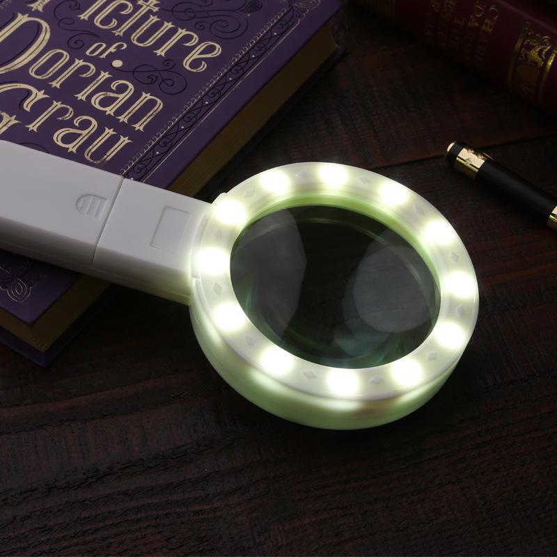 30x Handheld Magnifying Glass with 12 LED Lights for Elderly Reading