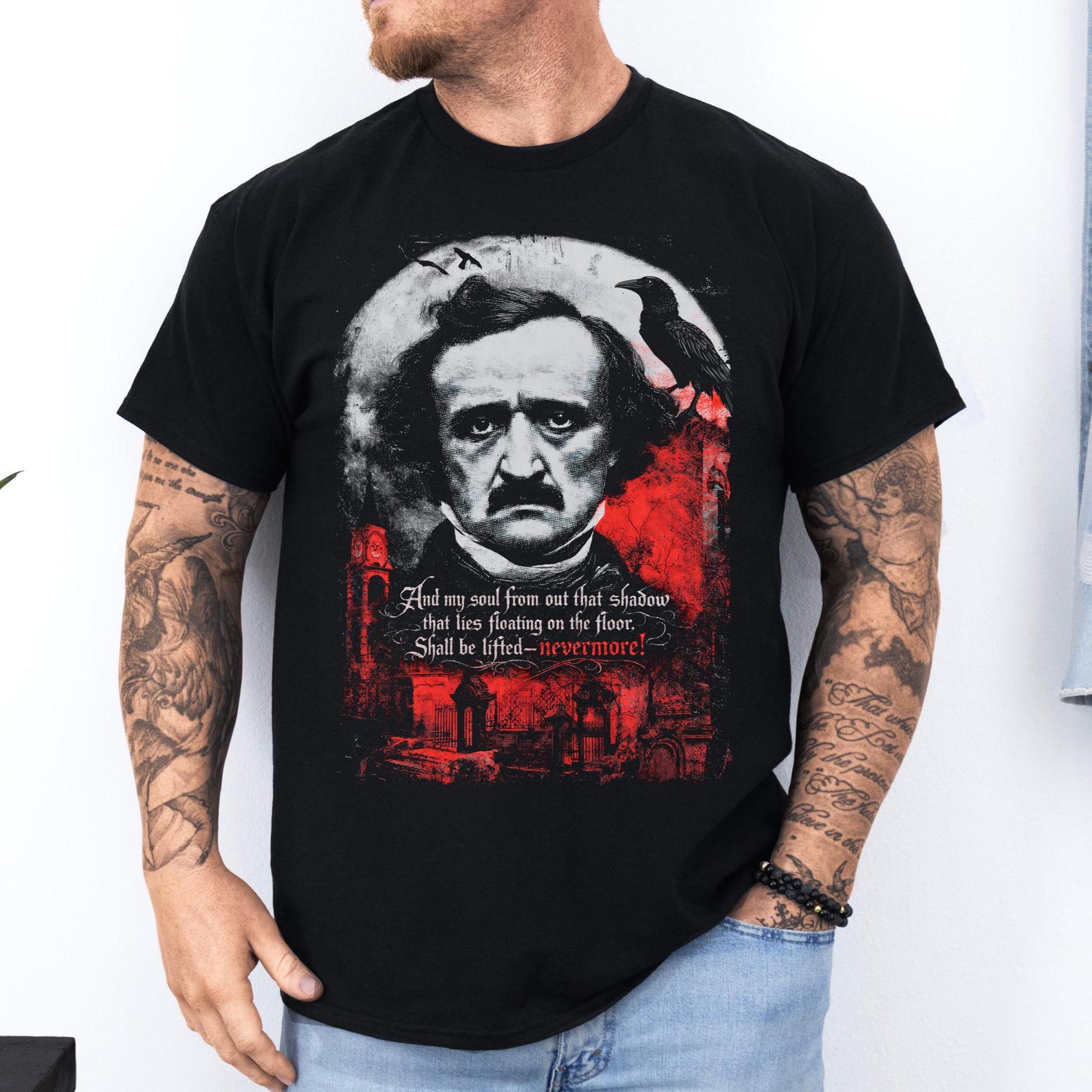 Edgar Allan Poe Shirt: The Raven Nevermore Quote T-Shirt | Gothic Literature Graphic Tee | Dark Academia Unisex Shirt XL