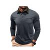 Men Long Sleeve Polo Shirt with Contrast Color Collar Casual Pocket Top