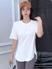 Women's Cool Ice Feel Solid Color Round Neck Short Sleeve Loose Fit Summer Top with Curved Hem