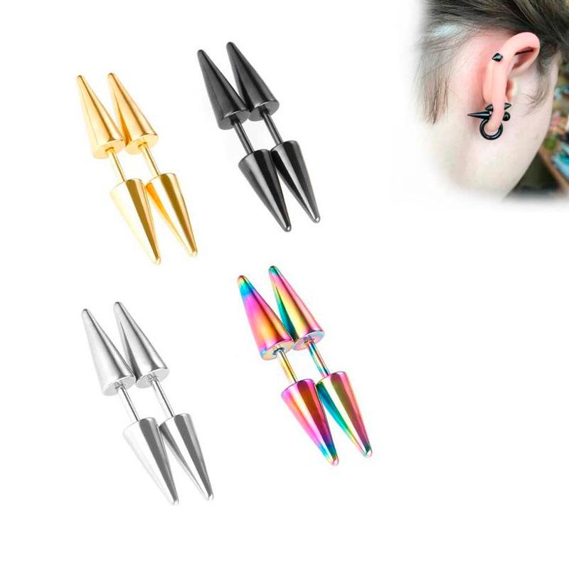 European & American Punk Dumbbell Spike Stud Earrings - Titanium Steel, Trendy Minimalist Design for Men & Women
