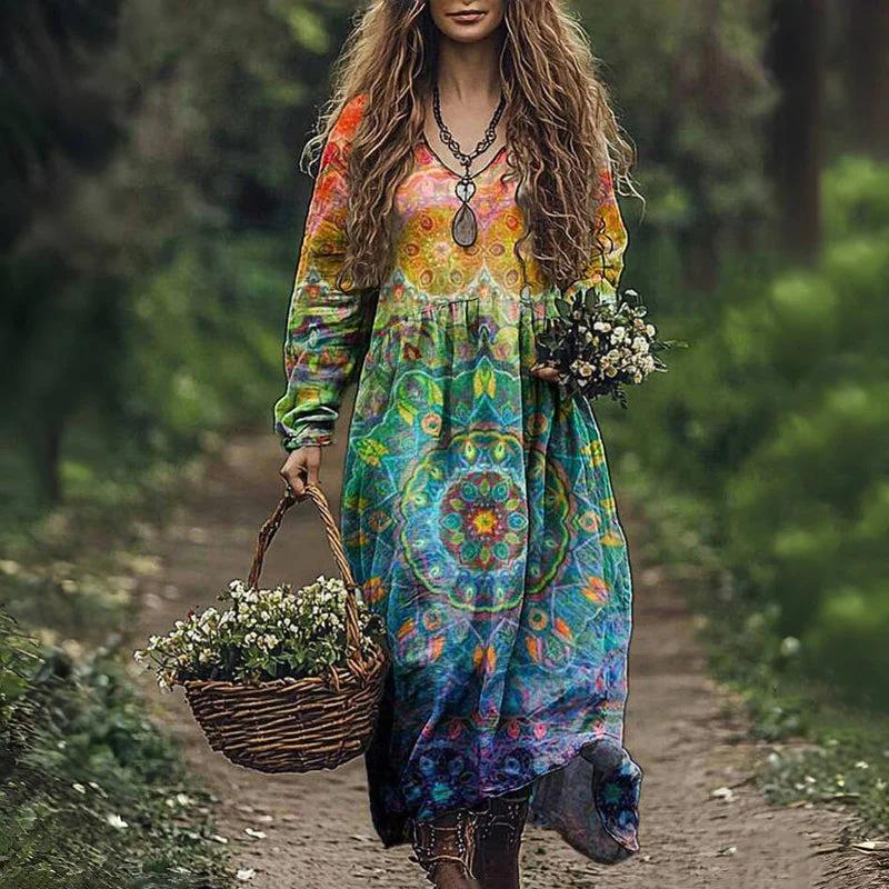 

Жіноча вишита максі-сукня з квітковим дизайном, довгим рукавом, у стилі бохо, повсякденна елегантна сукня на весну та літо 5XL