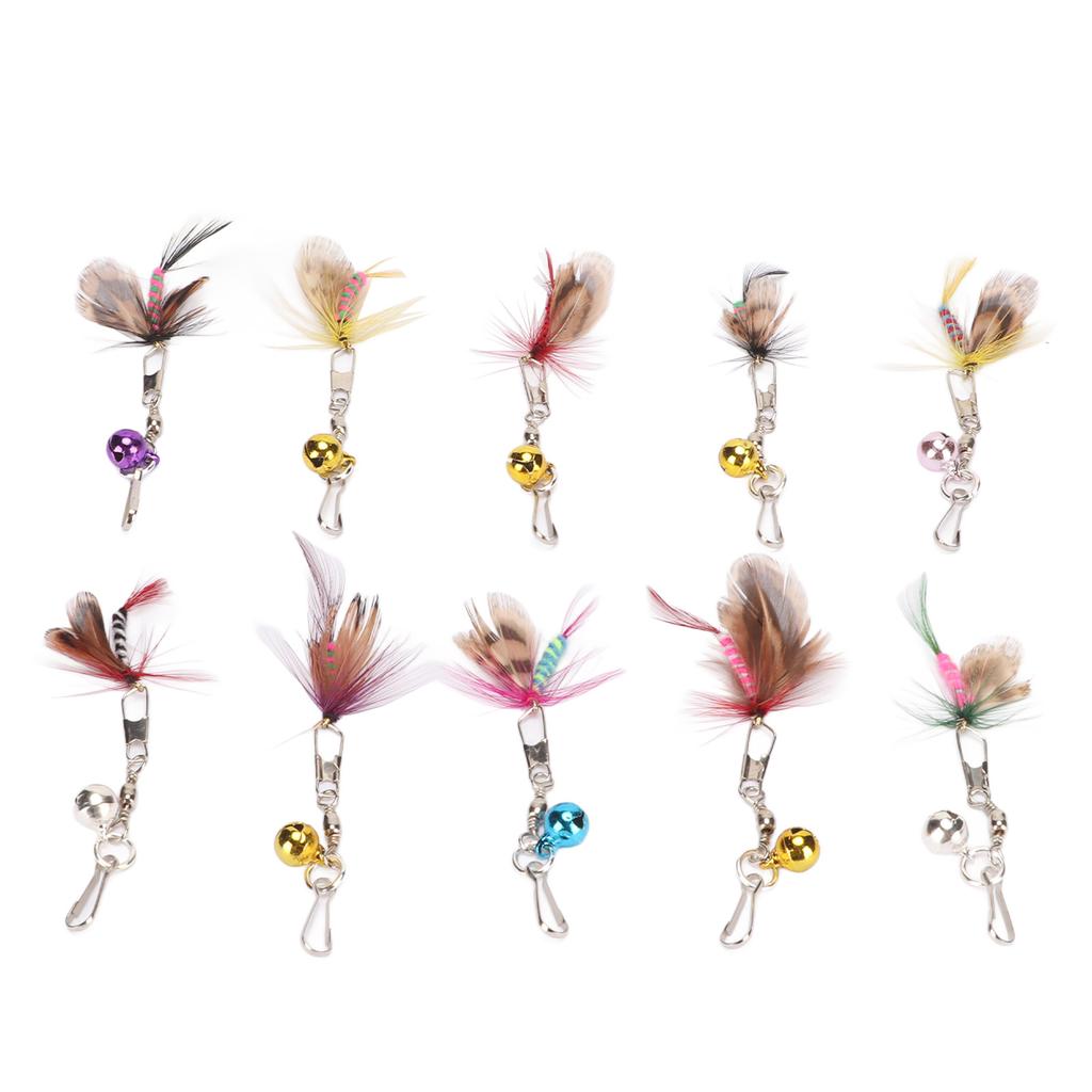 10Pcs Cat Teaser Wand Replacement Feather Cute Flying Insect Attractive Cat Wand Toy Accessories with Bell and Pin Hook