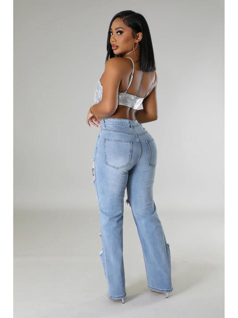 2025 Beaded Ripped Elastic Jeans for Women: Hot Girl Summer Style