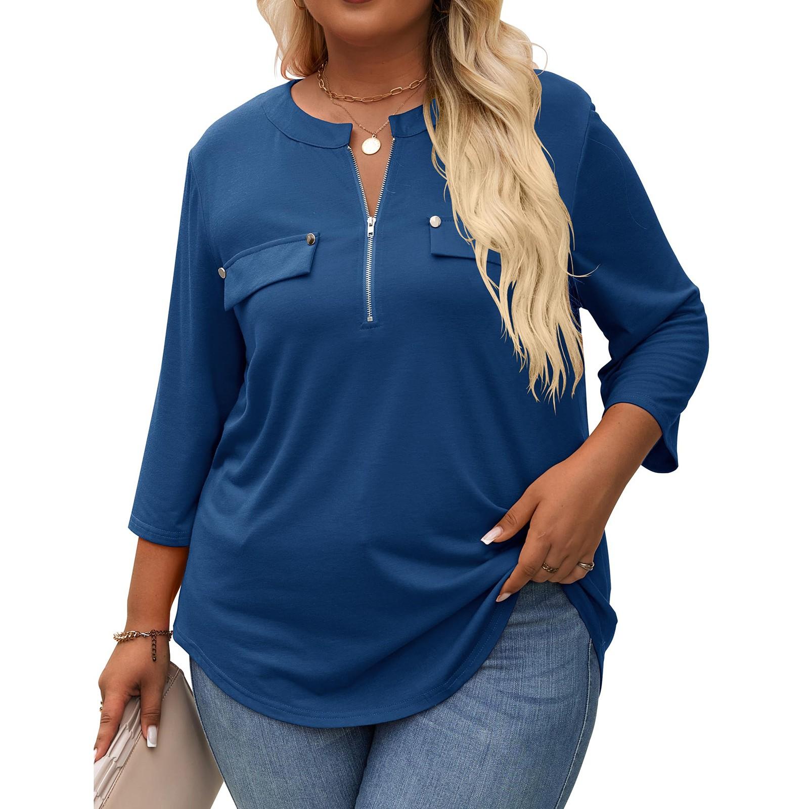 

Женские рубашки с рукавом 3/4 больших размеров, туники с круглым вырезом, базовые футболки свободного кроя XXXL