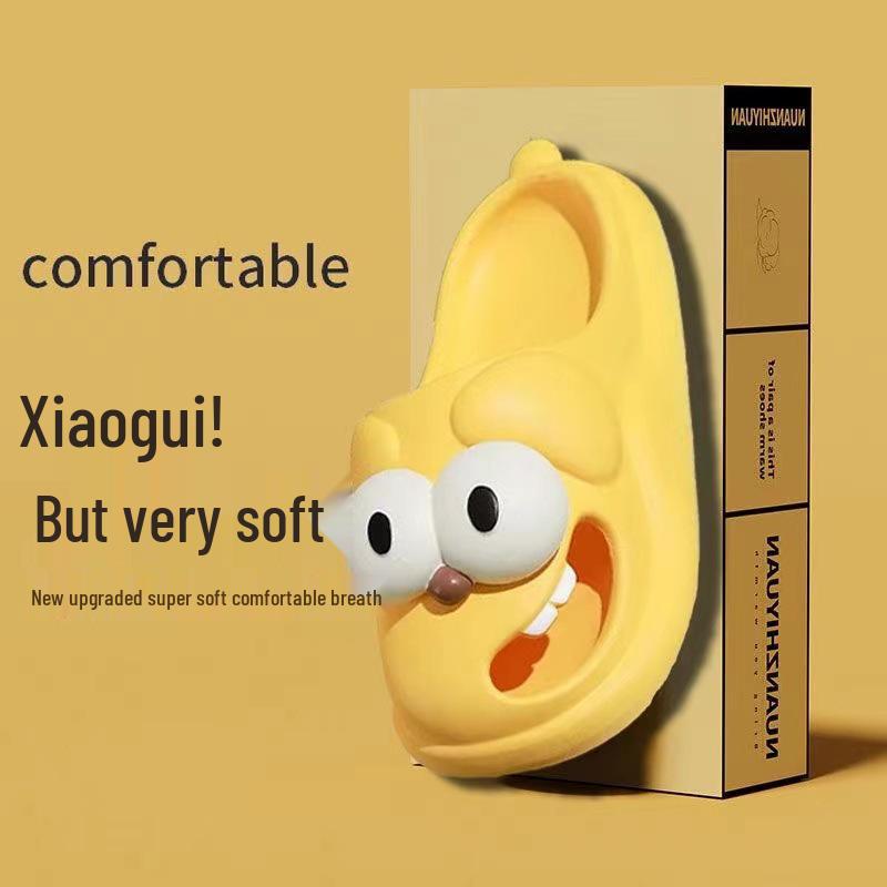 Kreskówkowe Klapki Piesek z Dużymi Oczami dla Kobiet - Lato 2025, Zamknięty Czubek, Gruba Podeszwa