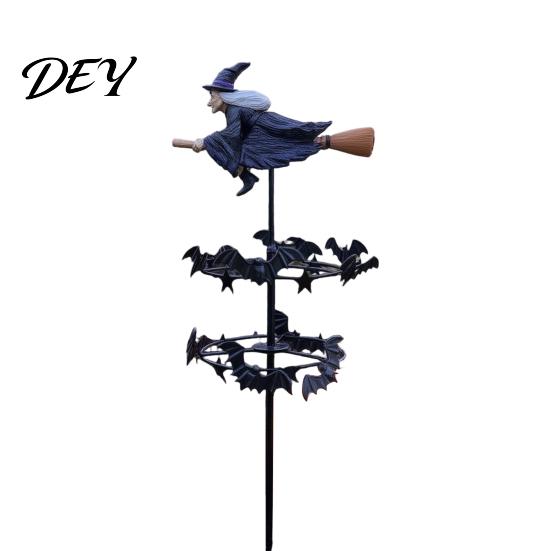 Spooky Seasonal Yard Accents Witch Garden Wind Spinner, Halloween Resin Statue Stake, Bats Spinner for And Outdoor Art Lawn Pathway Decor Path